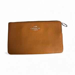 Coach Women's Orange Leather Square Single Strap Zipper Pouch Micro